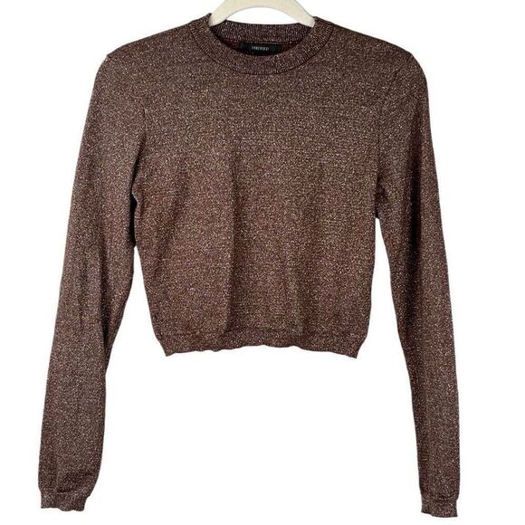 Forever 21 Metallic Knot Cropped Long Sleeve Sweater Medium - Picture 1 of 10